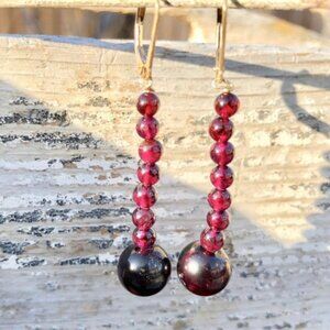 Red Garnet Beaded Earrings Gold Filled French Ear Wires
